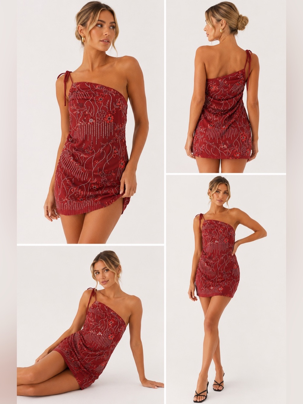 Peppermayo BNWT Temptational Beaded One Shoulder Mini Dress in Rust Sz 4 & Sz 6